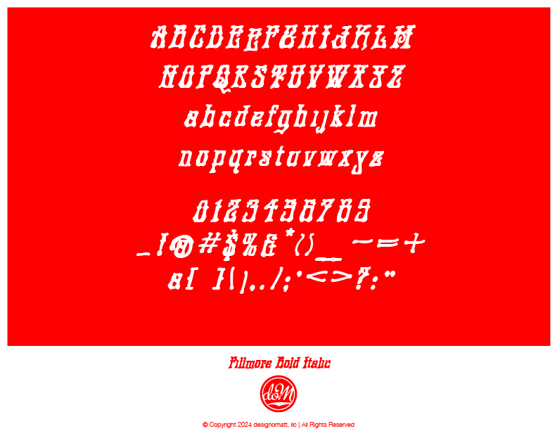 Fillmore Bold Italic character set