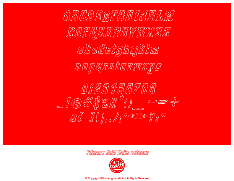 Fillmore Bold Italic Outline character set